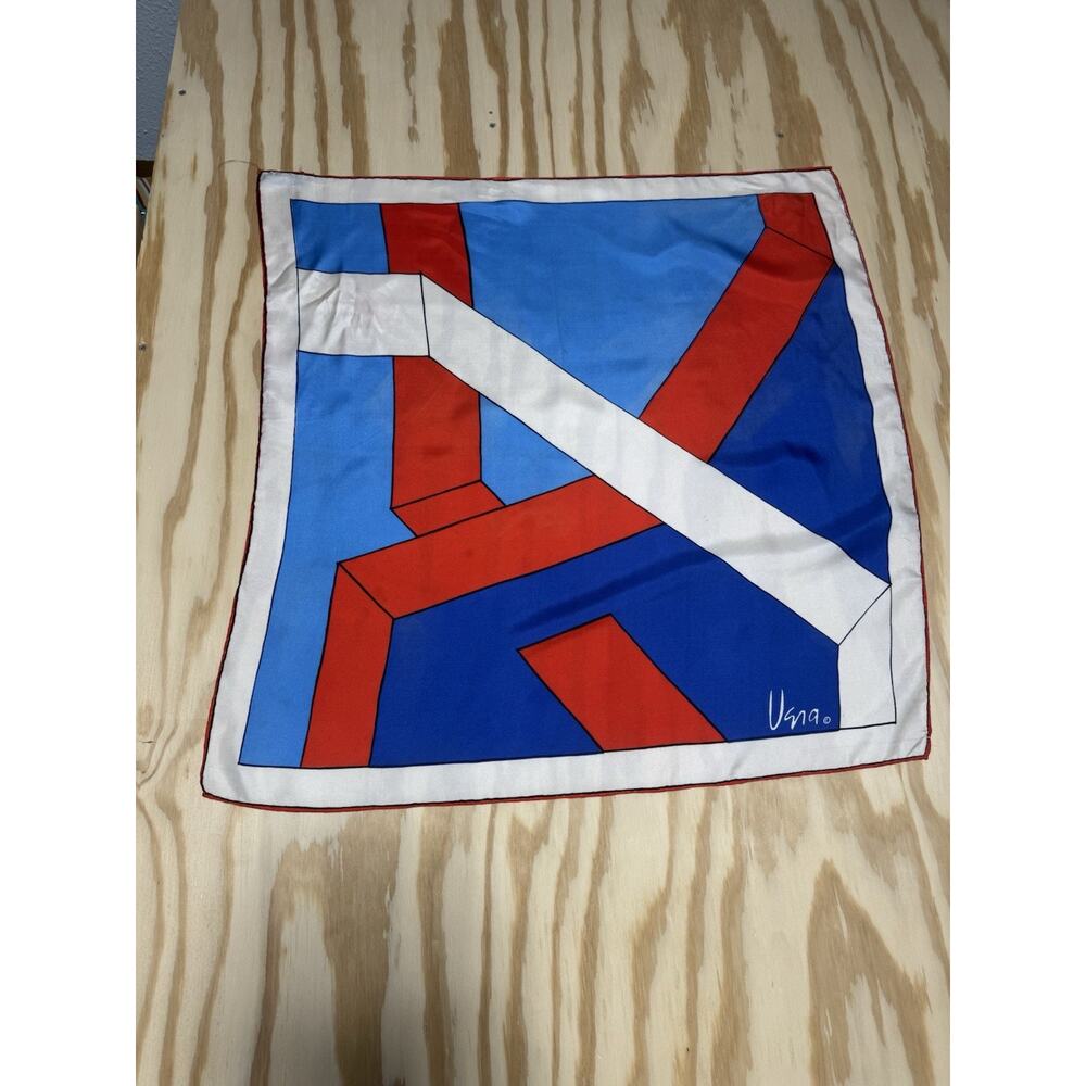 Vera Neumann Vera Op Art Silk Scarf Japan Hand Rolled Red Blue White Geometric